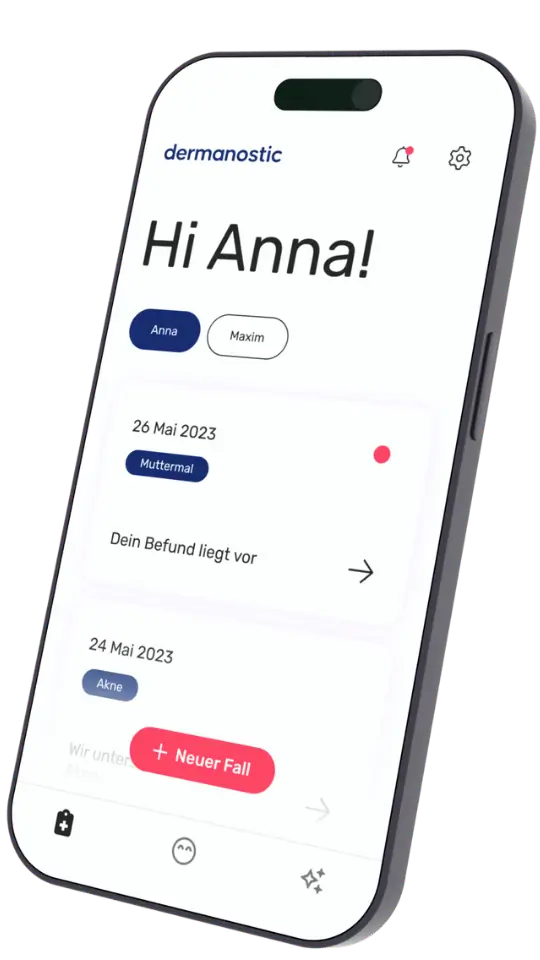 Smartphone Screen mit der Homepage der Dermanostic App